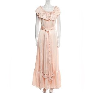 Anthropologie Erika Peña Square Neckline Satin Maxi Ruffle Gown XS/S NWT $566